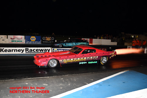 Jet Funny Cars - 'Quartermaster' (near lane) 
vs 'Black Pearl' (far lane)